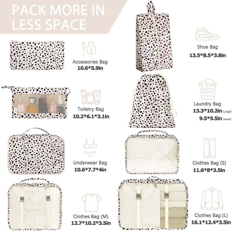 KPX 8 Set Packing Cubes for Travel, Luggage Packing Organizers Accessories Large Toiletries Bag for Clothes Shoes Cosmetics (Leopard) - Image 2